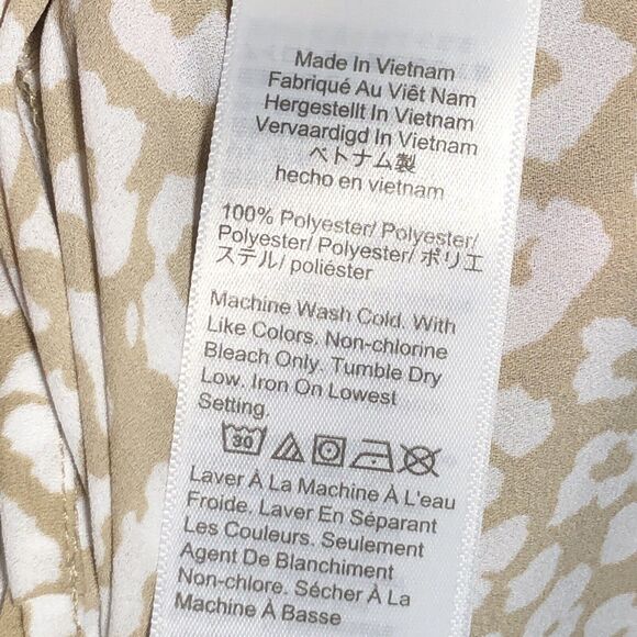 J. Crew Factory Blouse Women's Small Tan Animal Print Sleeveless Pintuck Keyhole - Picture 7 of 7